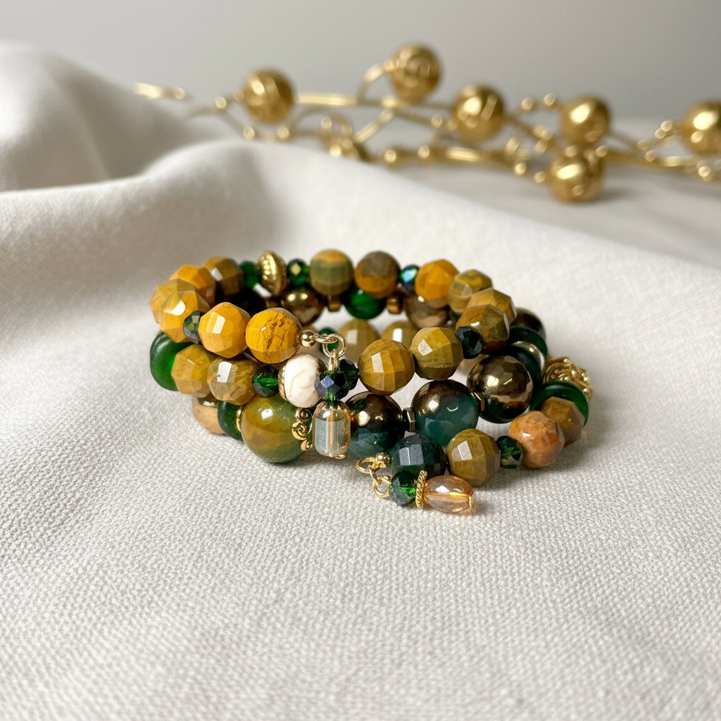 NC) Wire wrap bracelet - green/gold