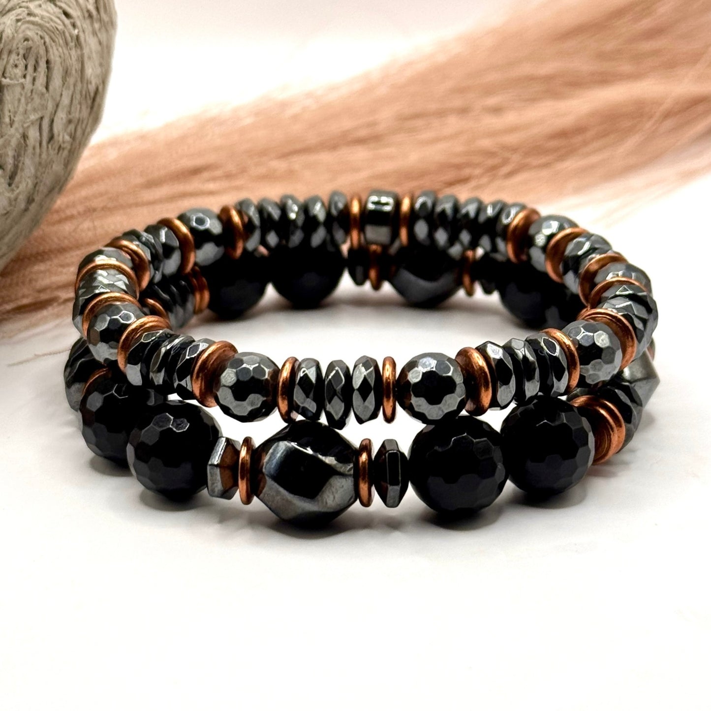 MN) Hematite & Copper Necklace Set