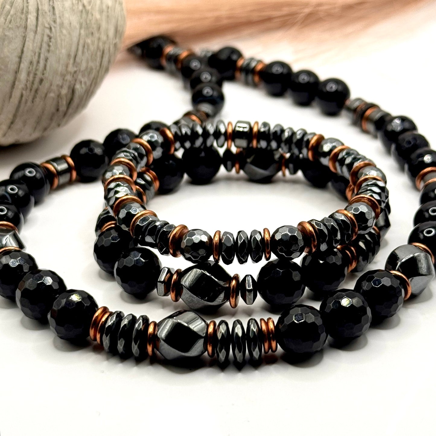 MN) Hematite & Copper Necklace Set