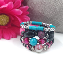 Load image into Gallery viewer, SL) Pink, Black &amp; Turquoise Heishi Stack
