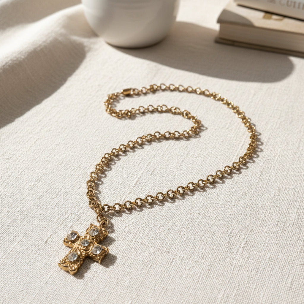 NK) Rhinestone Cross Necklace