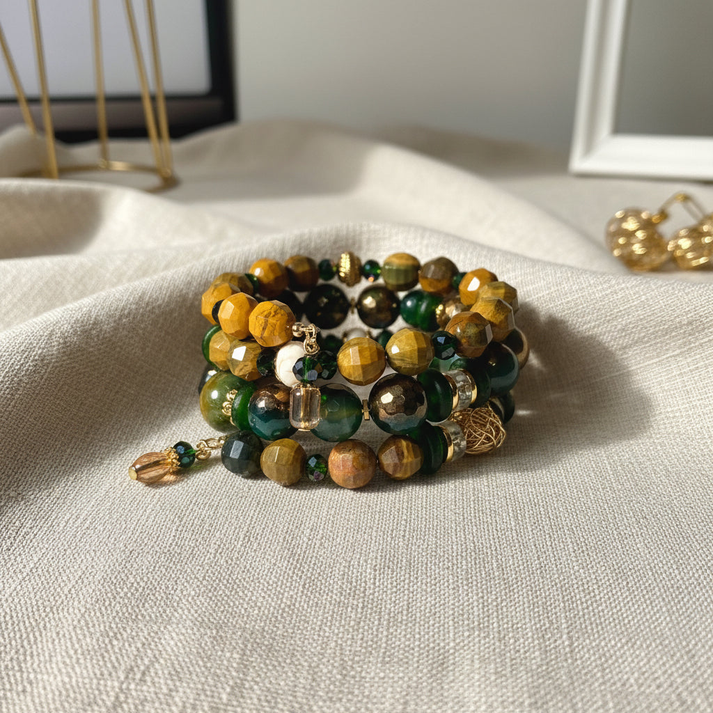 NC) Wire wrap bracelet - green/gold