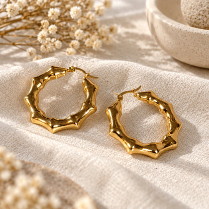 ER) Gold Bamboo Hoop Earrings
