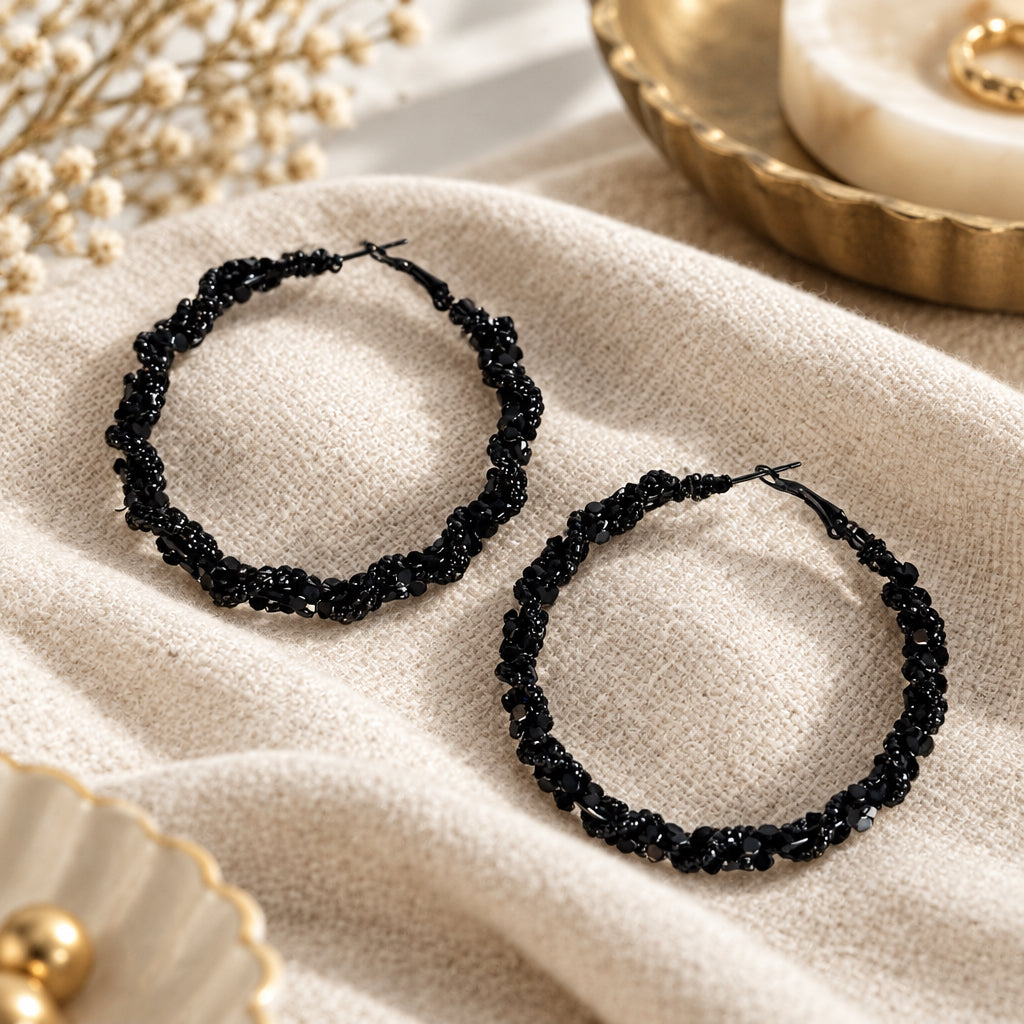 ER) Textured Black Hoops