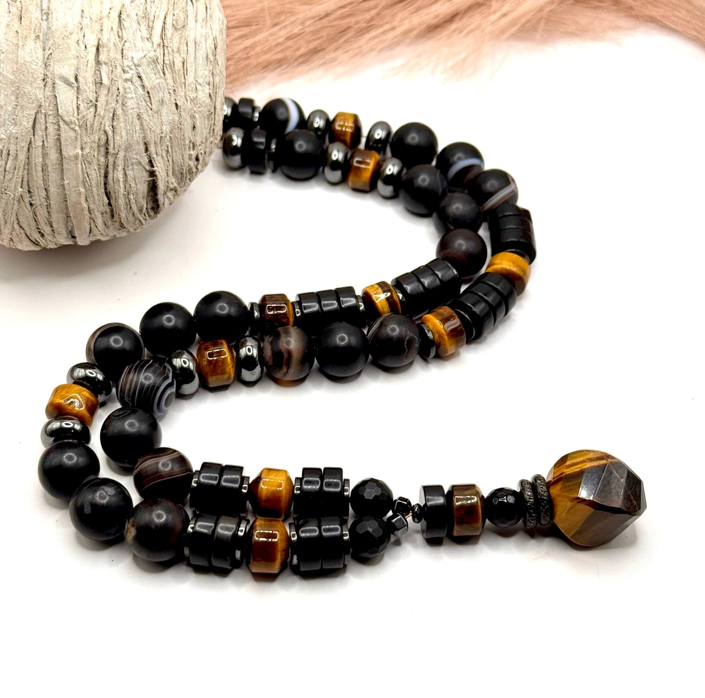 MN) Matte Onyx & Tiger Eye Necklace