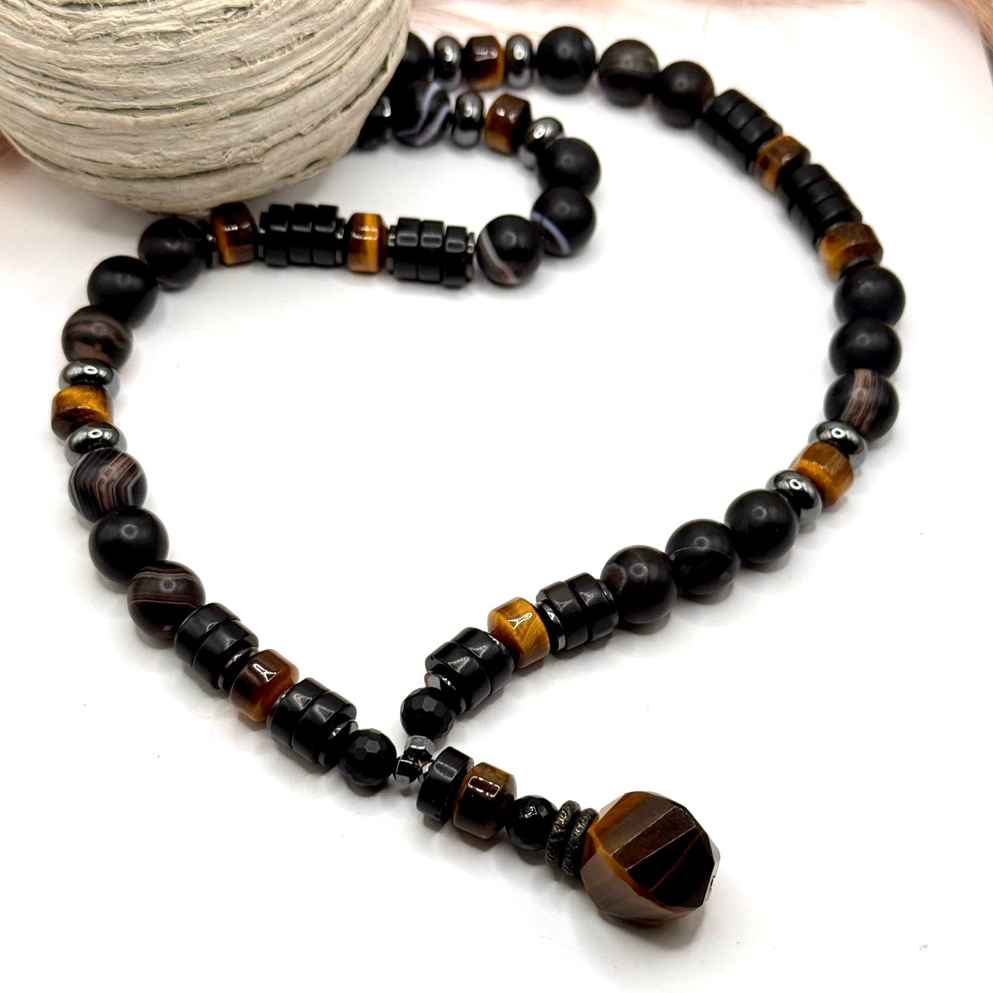 MN) Matte Onyx & Tiger Eye Necklace