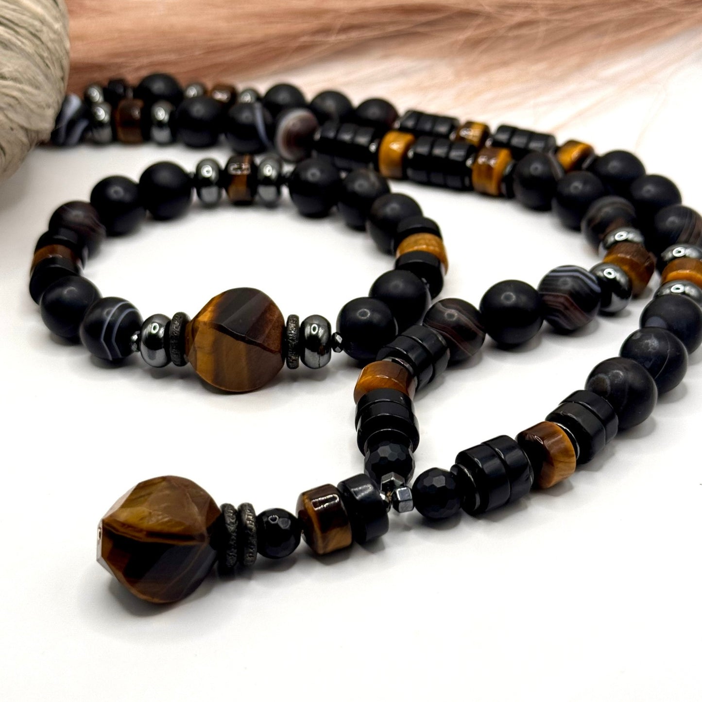 MN) Matte Onyx & Tiger Eye Necklace